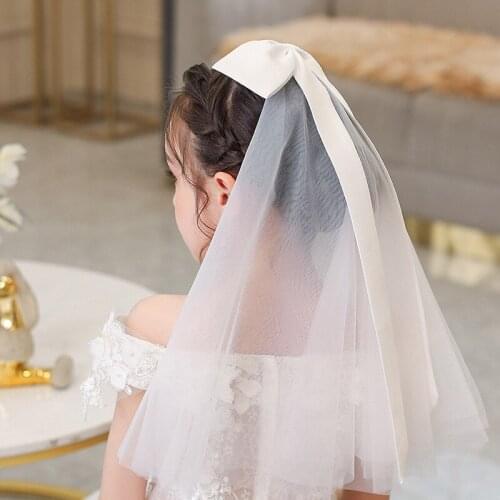 White Bow Girls Barrettes Princess Children Mesh Veil Kids Hair Accessories for Wedding Birthday Party Photography Props