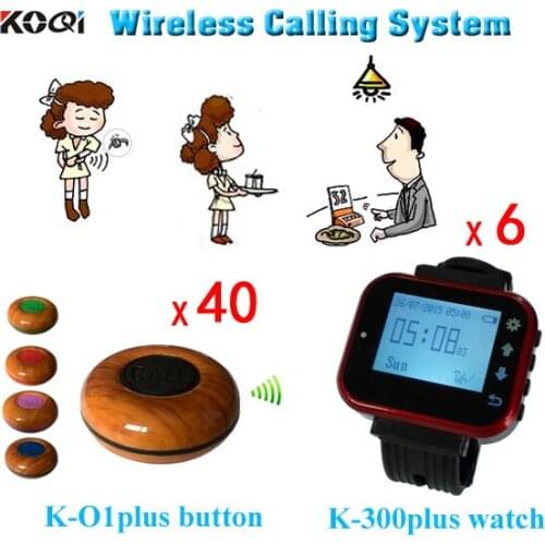 Wireless Call System 6 pcs Wristwatch+40 Call Buttons Order System For Restaurant Table Calling System Hot Sale Free Shipping