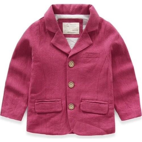 New arrival woven cotton linen blended toddler boy blazer solid erythrine