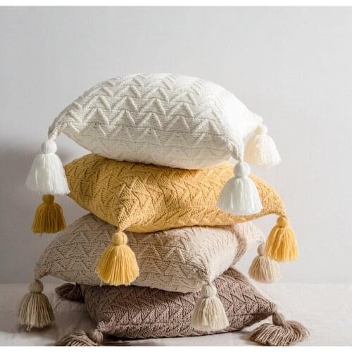 Chenille Knitted Pillow Cover Cute Tassels Pillow Case Pillowcase Sofa Cushion Cover Nordic Style Fall Home Decorative