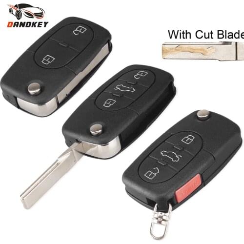 Dandkey 2/3/4 Button Flip Car Remote Key Case Shell For Audi A2 A3 A4 A6 A8 TT Key Fob Blank Cover With Cut Blade HAA CR2032