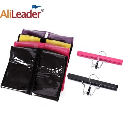 Alileader 5-10set/pcs Cheap Wig Storage Holder With Hair Wig Bag Non-Woven Anti Dust Hair Extension Bag Pink Black Wooden Hanger