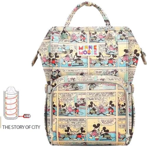 Disney Mochila Maternidade Waterproof Diaper Bags USB Bottle Feeding Travel Backpack Baby Bags For Mom Storage Bag Mummy Bags