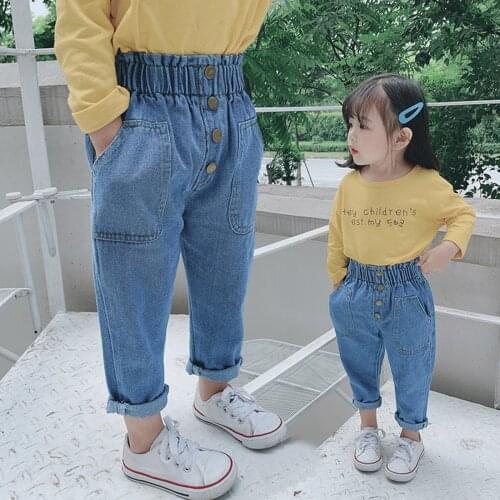 Lioraitiin 0-5Years Toddler Baby Girls Jeans All-Match Elastic Waist Denim Ripped Pants