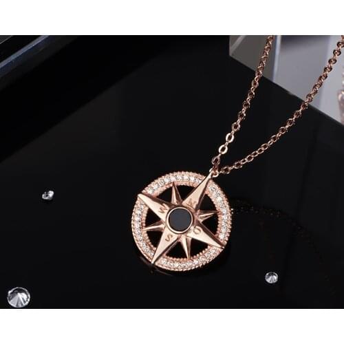 Hiyong Compass Sterling 925 Silver Necklace Eight Pointed Star Compass Pendant Choker Necklace Silver Hexagram Mothers Day Gift