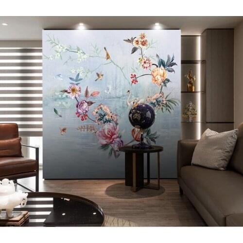 Customized 3D mural wallpaper European hd meticulous painting of flowers and birds painting background wall painting
