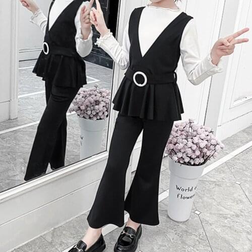 Kids Girls School Uniforms Clothes Set For Girls Vest + Long Sleeve T Shirt + Pants Spring Autumn Clothing Outfit School Suits