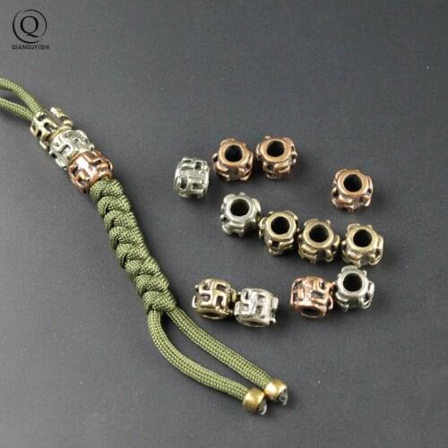 Brass Swastika Buddhist Symbol Spacer Knife Beads EDC Outdoor Tool Umbrella Rope DIY Woven Lanyard Keychain Pendant Accessories