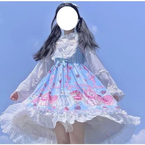 Summer Lolita Sweetheart Meow Meow Kawaii Lolita JSK Cute Dress Sweet Cute Sling Dress Daily Tea Party loli cos