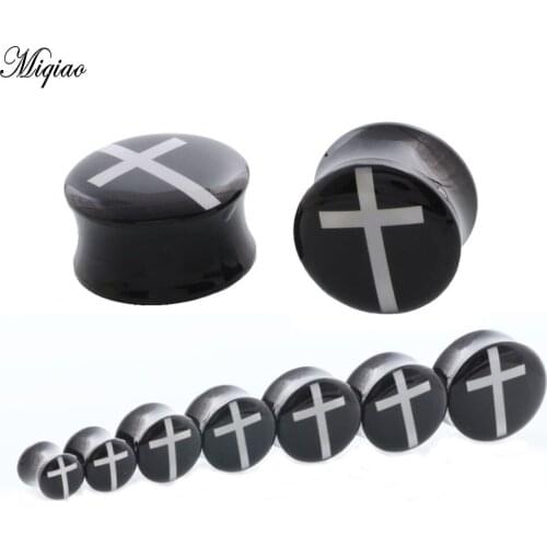 Miqiao 2pcs 6-25mm Acrylic Ear Gauges Flesh Tunnel White Hollow Cross Double Flare Expanders Body Piercing Jewelry