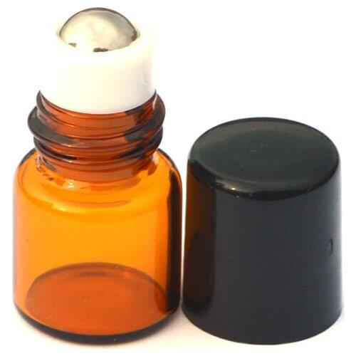 Refillable Mini Perfume Amber Glass Bottle Essential Oil Sample Vial 1ml Roll on Jar 5pcs