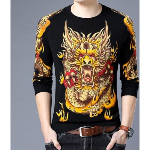 Sweater Animal Printed Men Slim Fit Pull Homme Chompas Hombre 2020 Clothes Chinese Painting Sweater Fashion Pullover Erkek Kazak