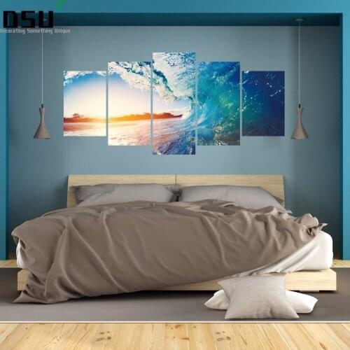 3D Newest 5pcs/Set Sea Wave Painting Large PVC Wall Art Huge Modern Ocean Decor Printed Painting Pictures Living Room Home Decor