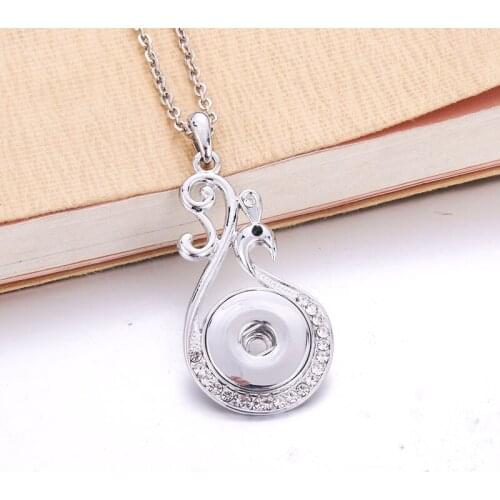 Peacock Snap Jewelry Boom Life Snap Buttons Necklaces Link Chain 60CM With Crystal Pendant Fit 18/20MM Snap Buttons Jewelry 9500
