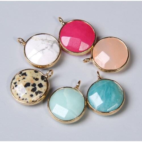 2pcs 16x20mm round faceted natural stone charm pendants for jewelry making choker necklace bracelet earring diy stone jewelry