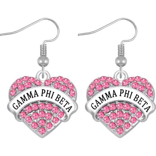 Hot popular rhinestone inlaid heart metal GAMMA PHI BETA charm earrings for university Greek society sorority jewelry eardrop