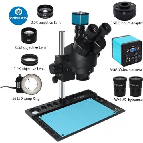 Industry 3.5X-90X Continuous Zoom Stereo Trinocular Microscope CTV Adapter Objective Lens 38MP HDMI Camera for Soldering Repair