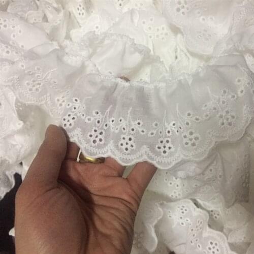 5CM Wide Luxury Embroidery White flower lace fabric trim ribbon applique DIY sewing collar Ruffle guipure wedding Cloth decor