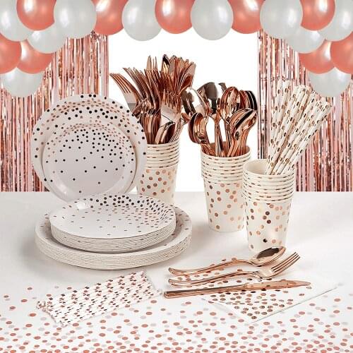 Rose Gold Party Supplies Tableware Decorations Dinnerware Plates Napkins Tablecloths for Bridal Bachelorette Baby Shower Wedding