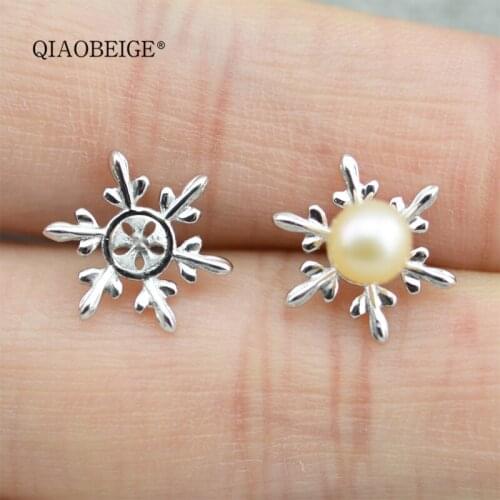 QIAOBEIGE handmade jewelry materials pearl snowflake 925 sterling silver earrings for women girl gift festival christmas jewelry