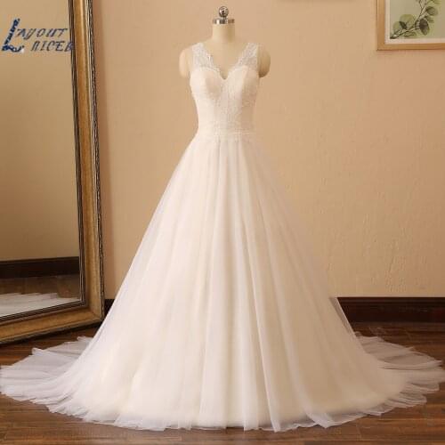 YQS027 Vestido De Noiva V Neck Lace Fashion Wedding Dress Bridal Gown Zipper A Line Wedding Gown Custom Made
