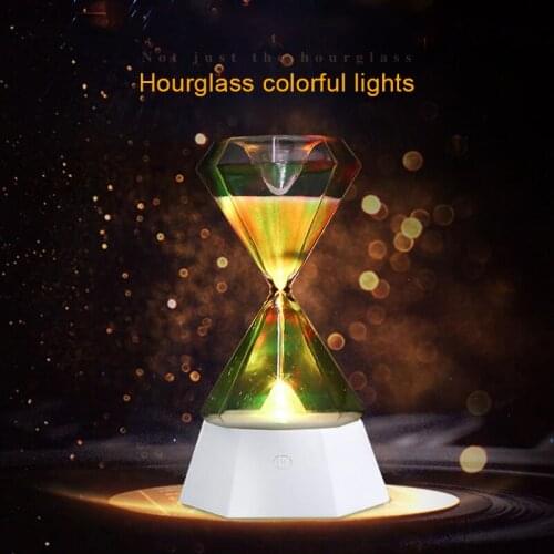 LED Colorful Night Lamp 15 Minutes Hourglass Night Light Dimming RGB Sandy Clock Hourglass Diamond USB Rechargeable Light