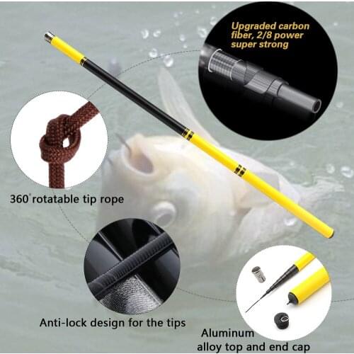 3.6m-7.2m Telescopic Carbon Fiber Super Hard Ultra Light Carp Fishing Pole Stream Fishing Rod Hooks and free 1-3 tips