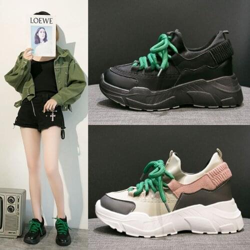 Trendy new womens color matching 5CM thick bottom daddy shoes female wild breathable casual sports shoes