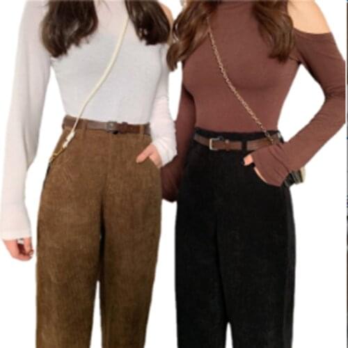 Corduroy Wide Leg Pants Spring-Autumn 2021 New Women Casual High Waist Straight Trousers Large size Loose Cotton Soft Breathable