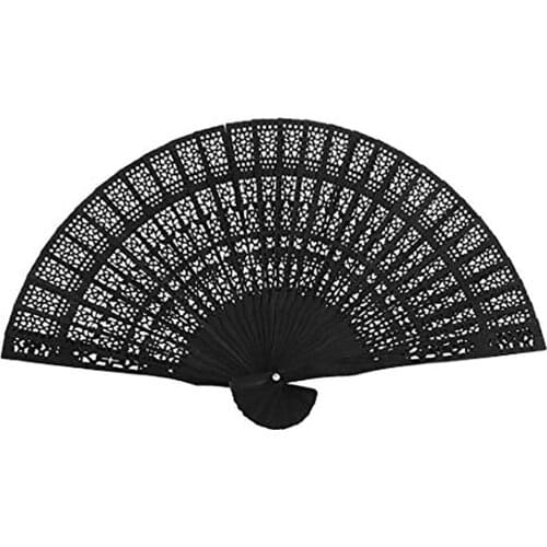 Vintage Flower Pattern Fan Hollow Wooden Hand Fan Gift Hand-Held Folding Fan For Women Wedding Dancing Party Decoration Black