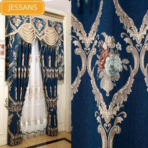 European-style High-grade Chenille Jacquard Curtains Thickened Blackout Curtains for Living Room and Bedroom Finished Products