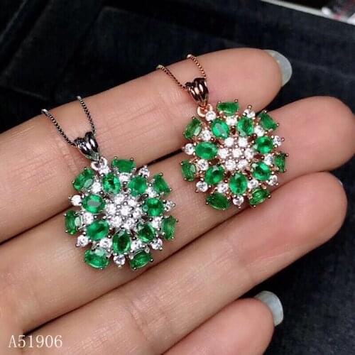 KJJEAXCMY Fine Jewelry 925 sterling silver inlaid natural gemstone emerald lady pendant + necklace support detection new