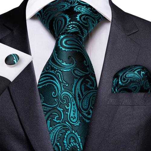 SJT-1045 DiBanGu Luxury Paisley Mens Tie Flower Wedding Business Party Tie Set Handkerchief Cufflinks Neck Tie 100% Silk Ties