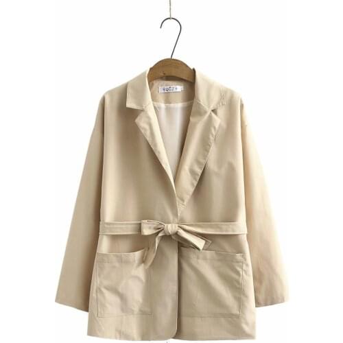 Plus size Slim waist khaki black cotton women loose trench coats 2021 new spring autumn casual ladies soft top female