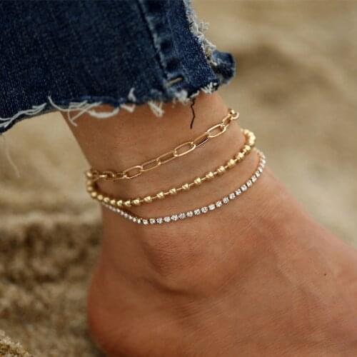 Modyle Vintage Crystal Chain Anklets Set For Women Punk Vintage Fashion Gold Color Beads Ankle Bracelet Jewelry