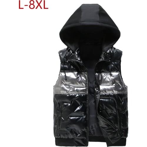 Winter Men Vest Windproof Hat Detachable Warm Waistcoat Thick Parka Waterproof Sleeveless Jacket Travel Vest Plus Large Size 8XL