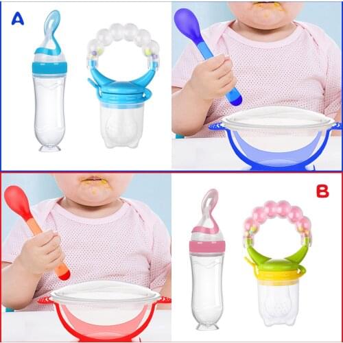 1PC Baby Spoon Bottle + 1PC Bowl with Suction + 1PC Silicone Spoon + 1PC Baby Fruit Feeder Baby Food Feeding Tool Set