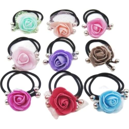 10PCS/LOT Mesh Rose Flower Elastic Hair Bands For Girl Bohemian Headband Scrunchy Korean Fashion Kids Hair Accessories For Women