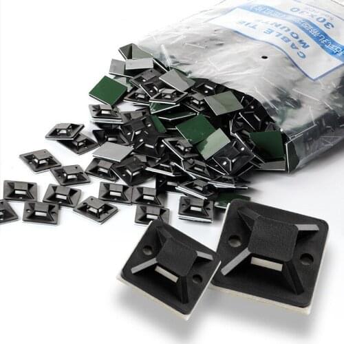 100PC Black Cable Base Mounts Self Adhesive Cable Wire Zip Tie Holder Wall Bracket Plastic Fixing Seat Clamps Wiring Accessories