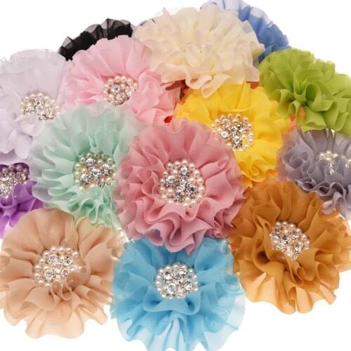 16pcs Hair Flower Chiffon Rhinestone Hair Accessories DIY Flower Accessory Fashion Accessories No Barrette For Headband