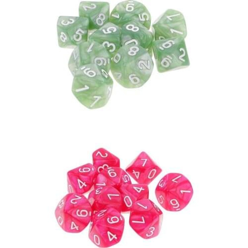 20pcs 10 Sided Dice D10 Polyhedral Dice for Dungeons and Dragons Game Green + Pink
