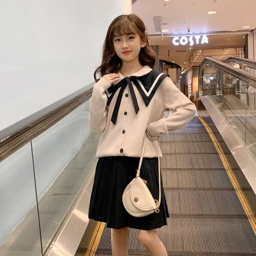 2021 Girl Sets Autumn Teen Girl Tops Sweater and Pleated Skirt 2 Pcs Suit Children Outfits Boutique Kids Clothing Set 4-14Y