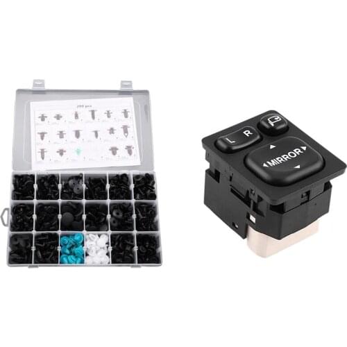 299Pcs/Set 18 Size Auto Car Fastener Clips & 1x 9 Pin Car Outside Plastic Rear View Mirror Power Switch Button Control