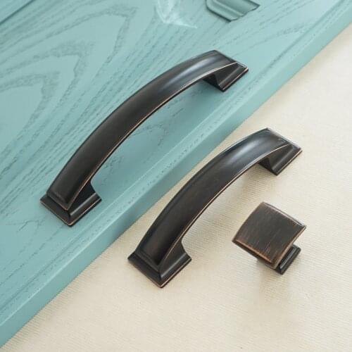 3.75" 5" Zinc Alloy Kitchen Cabinte Handles Black Drawer Pulls Square Door Knobs Modern Wardrobe Closet Pull Handle 96 128mm