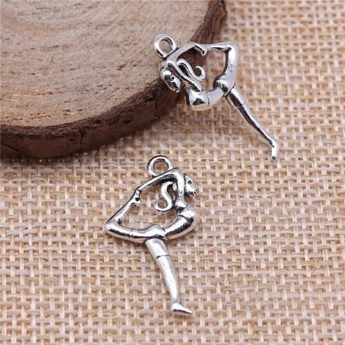 Free shipping 54pcs 14x26mm antique silver dancing charms diy retro jewelry fit Earring keychain hair card pendant accessories