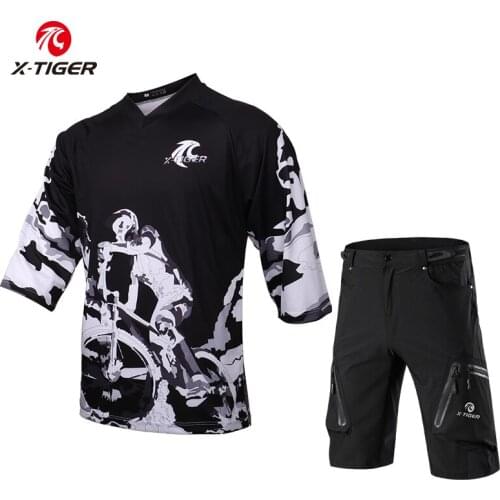 X-Tiger Middle Sleeve DH Shirt 100% Polyester Cycling Clothes Bike Set Breathable Quick-Dry Cycling Jerseys Downhill Jersey
