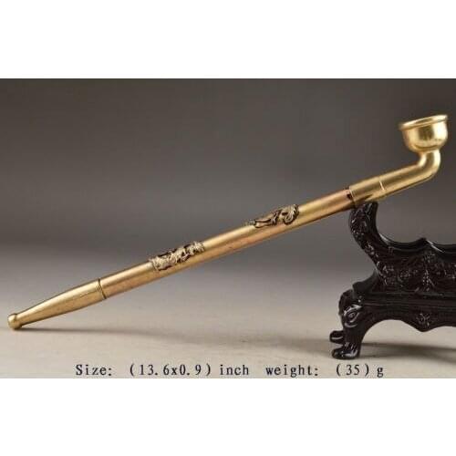 Arts Crafts Copper Elaborate China Brass Old Handwork Dragon Phoenix Exorcist Auspicious Smoking Pipe Tool