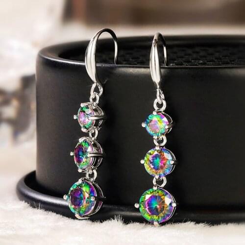 JoiasHome Shining Womens Earrings for Party Silver 925 Jewelry Color Gemstone Zircon Topaz Temperament Long Ear-drops Wholesale