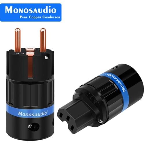 Monosaudio E104/F104 Pure Copper EU version Power Plug European Male connector Schuko supply cable jack+IEC Female Plug