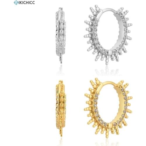 Kikichicc 925 Sterling Silver 9.5mm Spike Hoops Clear Zircon New 2020 Winter Fashion Piercing Pendiente European Party Jewelry